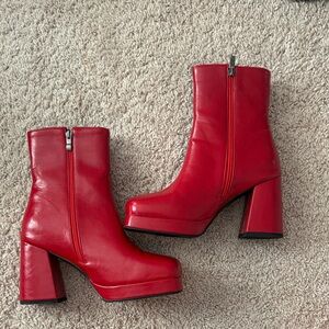 Red Leather Ankle Boots